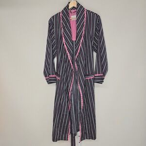 Allison Rhea Womens Striped Cotton Robe Navy Pink White One Size OS Long Sleeve